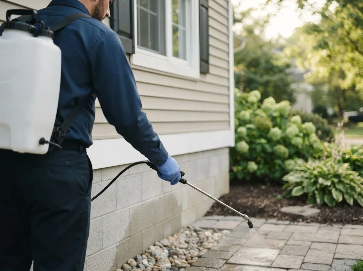 Pest control technician inspecting a home in Brice, OH